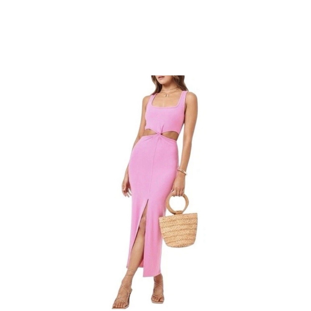 L Space Gianna Maxi Dress Size Large Pink Ribbed Cutout Twist Front